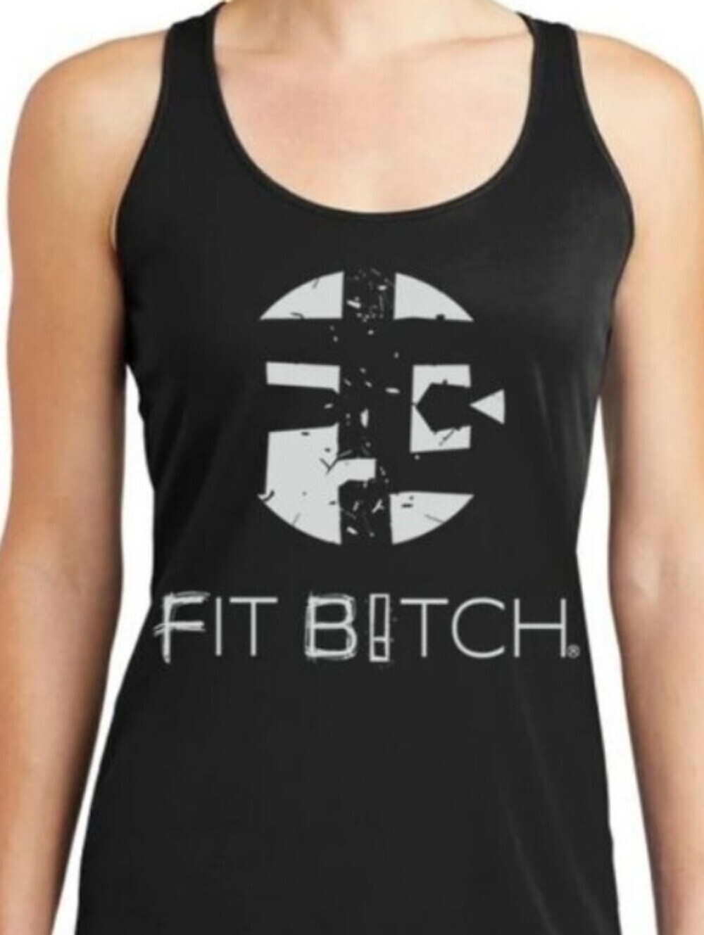 District Fit B!tch Racerback Marled Charcoal Gray Work Out Tank Top